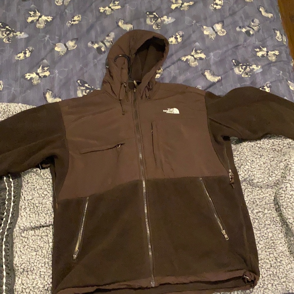 Brown North Face Denali fleece with hood